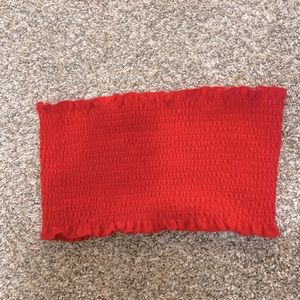 Red ruffled tube top